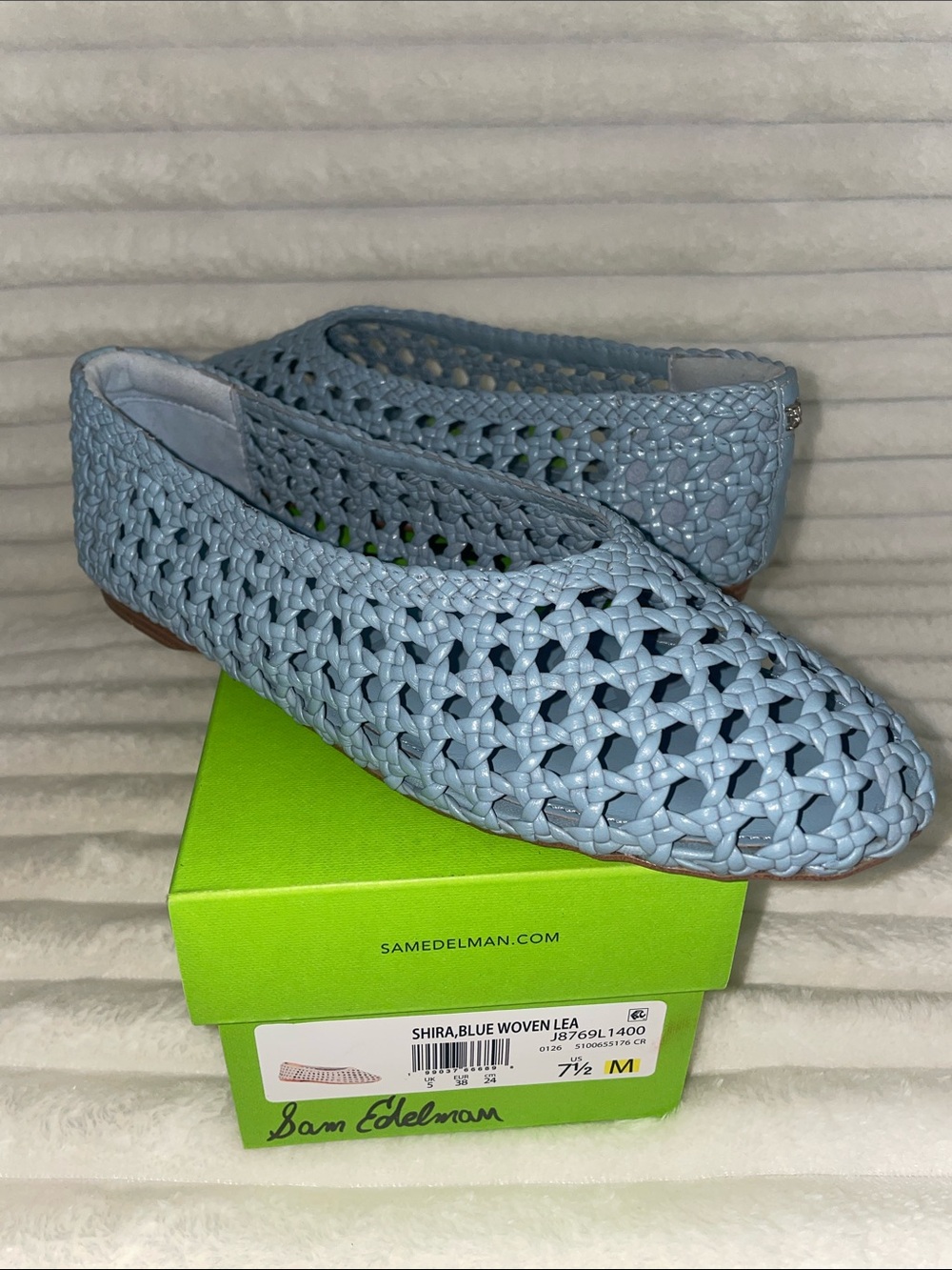 NIB Sam Edelman Shira Light Blue Woven Leather Slip-Ons Women’s 7.5